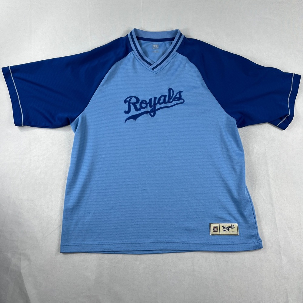 Majestic Kansas City Royals Cooperstown Collection Raglan Jersey Mens Large Blue
